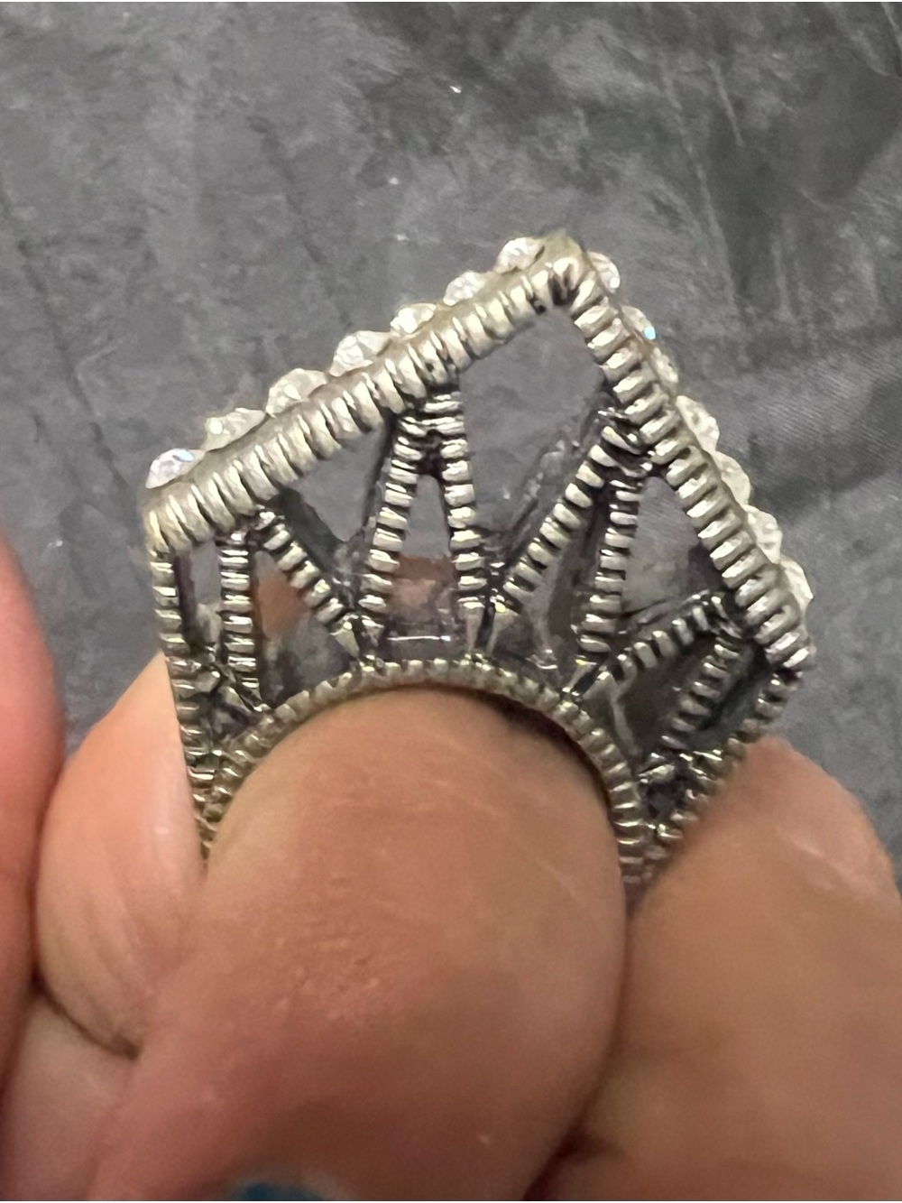 Silver-Tone Crown Ring with Clear Crystal Accents